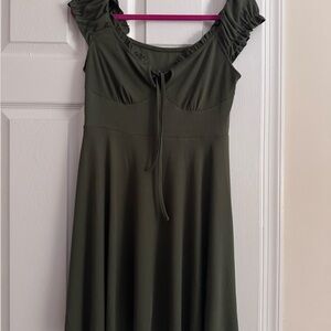 Cider Olive Midi Dress with Ruffle Sleeves